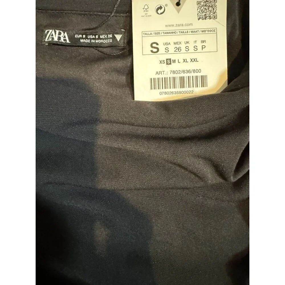 Zara Womens Mini Dress S Black Rhinestone shoulder Ruched Cut Out 7802/636 NWT - Picture 6 of 10